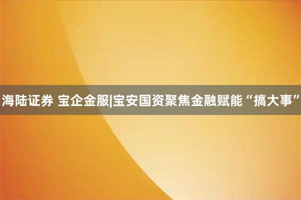 海陆证券 宝企金服|宝安国资聚焦金融赋能“搞大事”